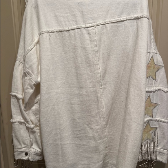 Fantastic Fawn White Frayed Jacket with Star Accents - L - Picture 5 of 6